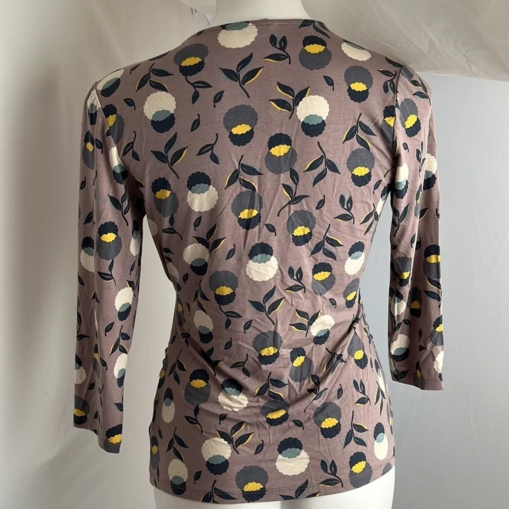 Boden Aubergine multicolor floral stretch faux ruched wrap top
